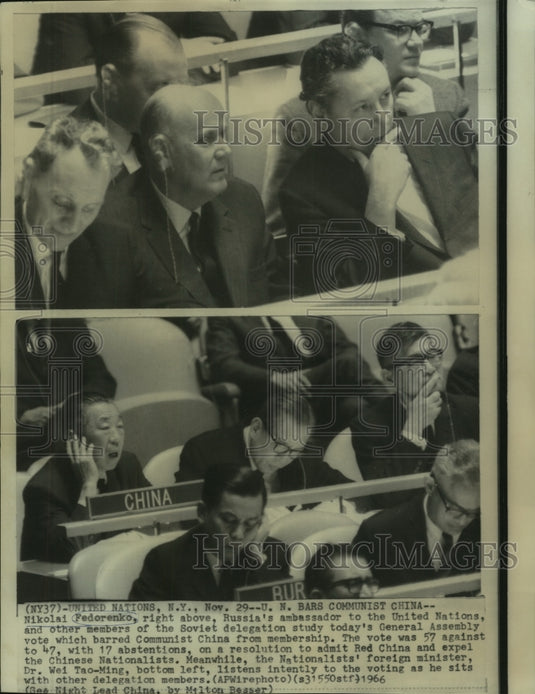 1966 Nikolai Fedorenko, Russian ambassador & others study U.N. vote - Historic Images