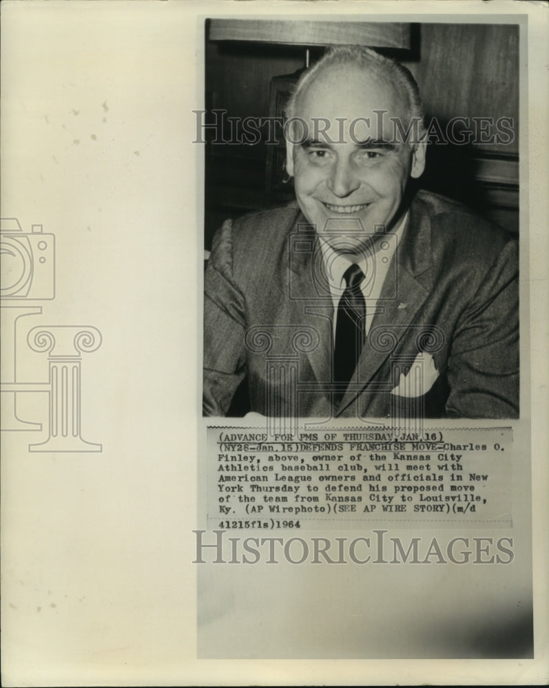 1964 Charles O. Finley, owner of Kansas City Athletics baseball club - Historic Images