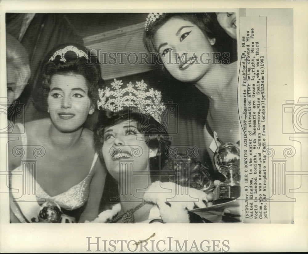 1961 Rosemarie Frankland crowned Miss World with runnerups. - Historic Images