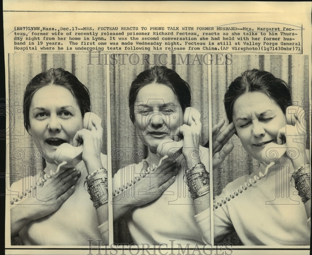 1971 Mass.-Mrs. Fecteau reacts to phone talk with former POW husband - Historic Images