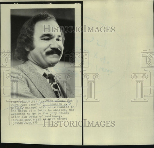 1975 Press Photo Dr. Kenneth Edelin, charged with manslaughter of fetus-Historic Images
