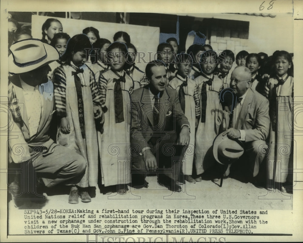 1954 Three American Governors visit Buk Han San orphanage in Korea - Historic Images