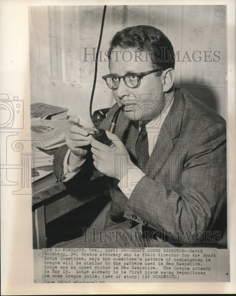 1964 Press Photo David Goldberg, field director for Draft Lodge Committee-Historic Images