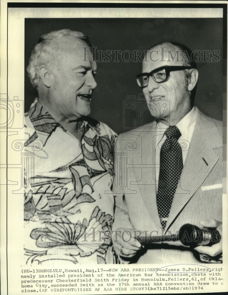 1974 Press Photo James Fellers, new ABA president with Chesterfield Smith - Historic Images