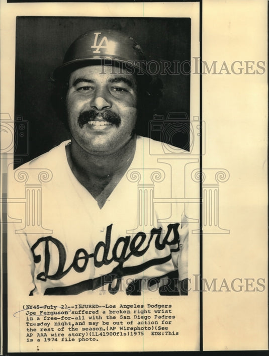 1974 Los Angeles Dodgers Joe Ferguson, injured. - Historic Images