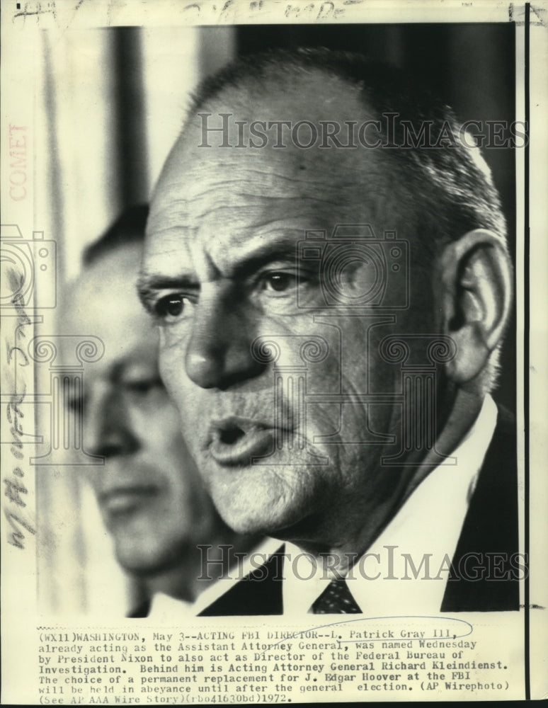 1972 Press Photo Patrick Gray named Acting Director of FBI with Kleindienst.-Historic Images