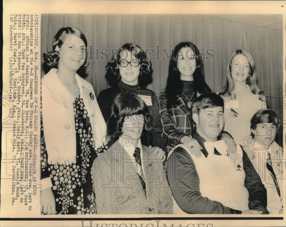 1973 Winners of 4-H Health scholarship awards in Chicago, Illinois - Historic Images