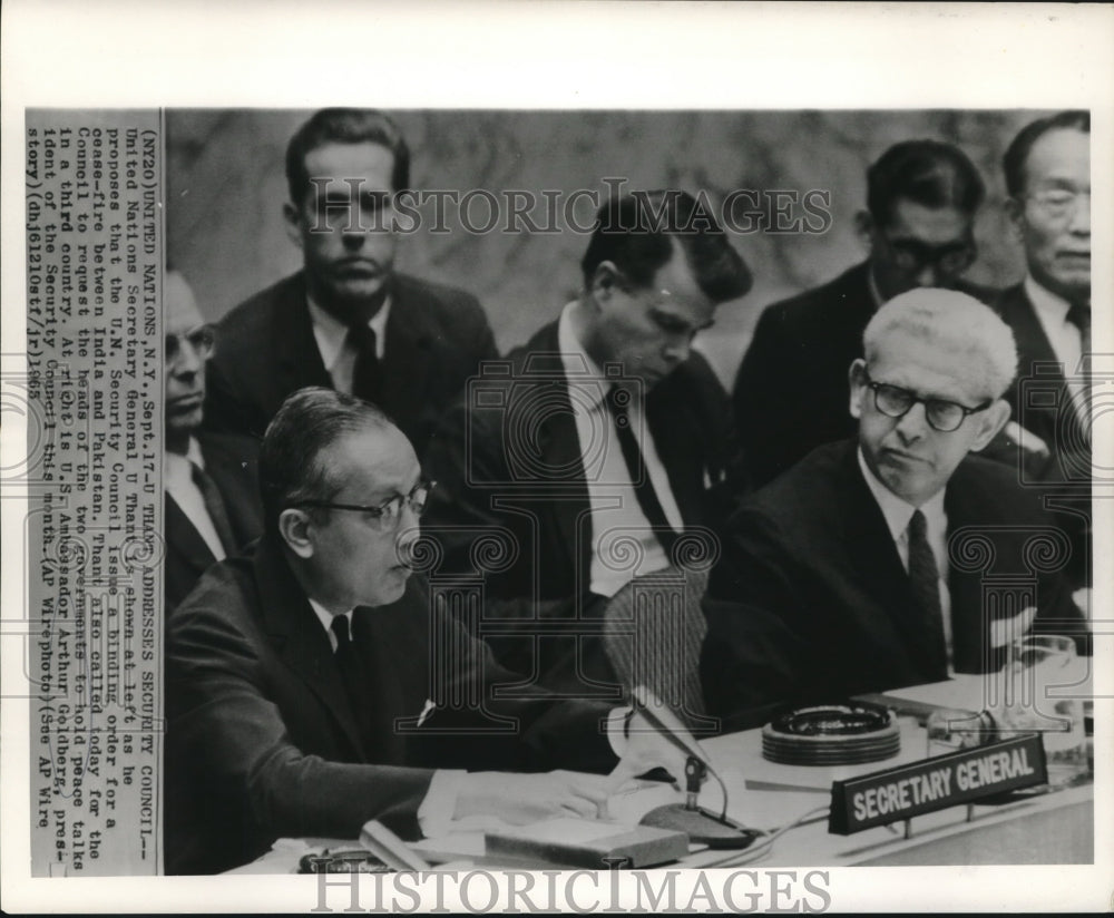 1965 U Thant addresses Security Council as Arthur Goldberg looks on - Historic Images