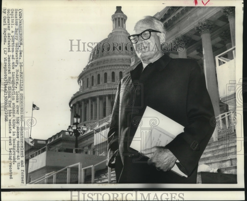 1968 Press Photo Senator-elect &amp; former Sen. Goldwater looks over Capitol Hill-Historic Images