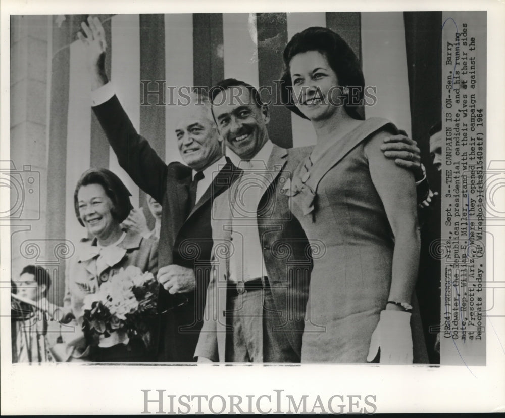 1964 Press Photo Senator Goldwater &amp; Rep. Miller with wives greet AZ supporters-Historic Images