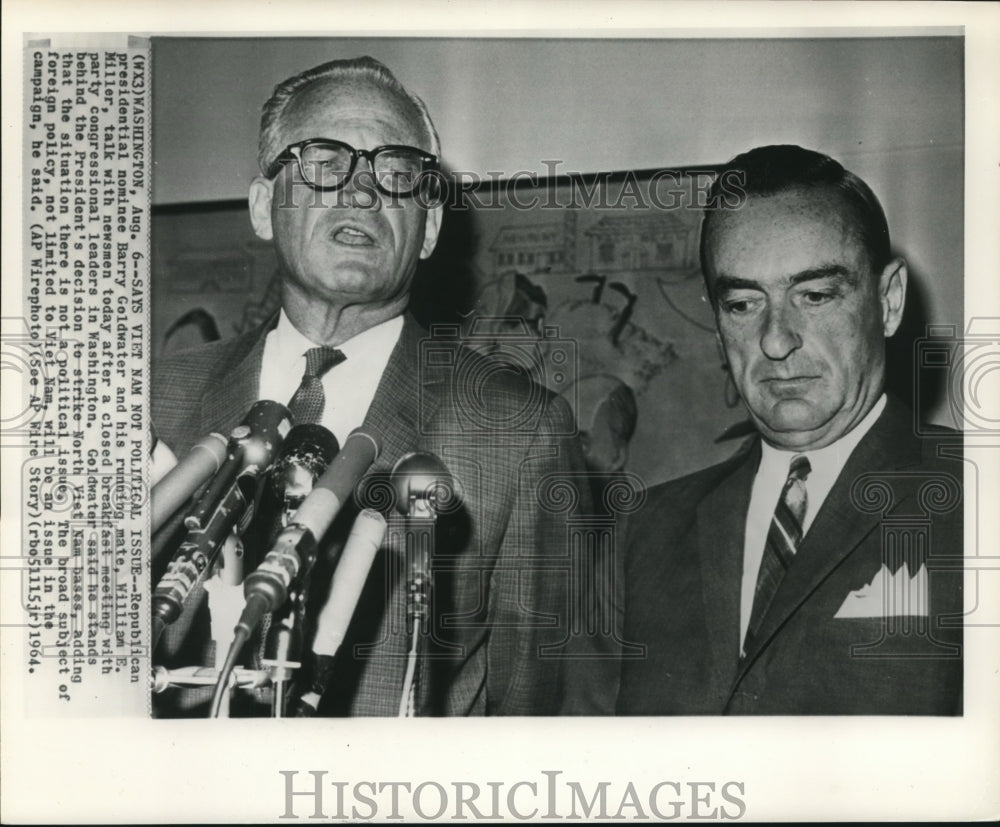 1964 Press Photo Senator Barry Goldwater &amp; Rep. Miller with press in Washington-Historic Images