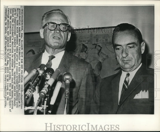 1964 Press Photo Senator Barry Goldwater & Rep. Miller with press in Washington-Historic Images
