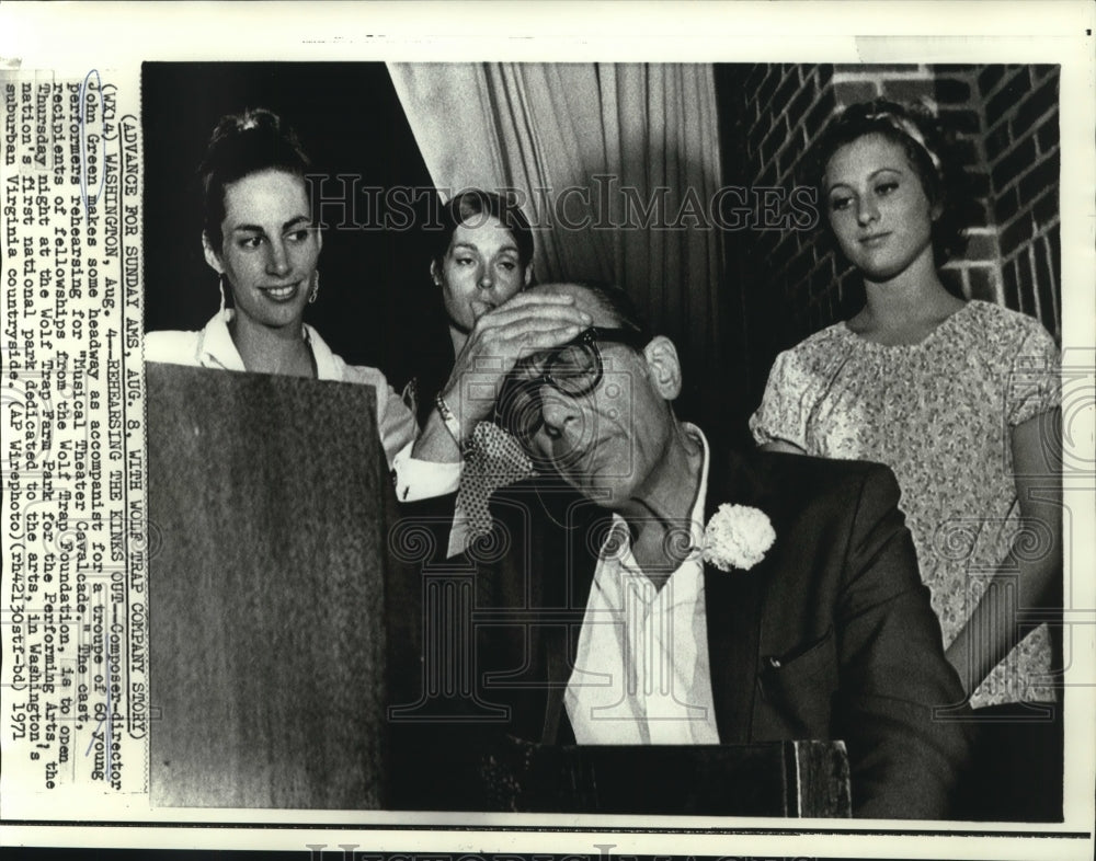 1971 Composer-director John Green &amp; play cast rehearse at theater - Historic Images