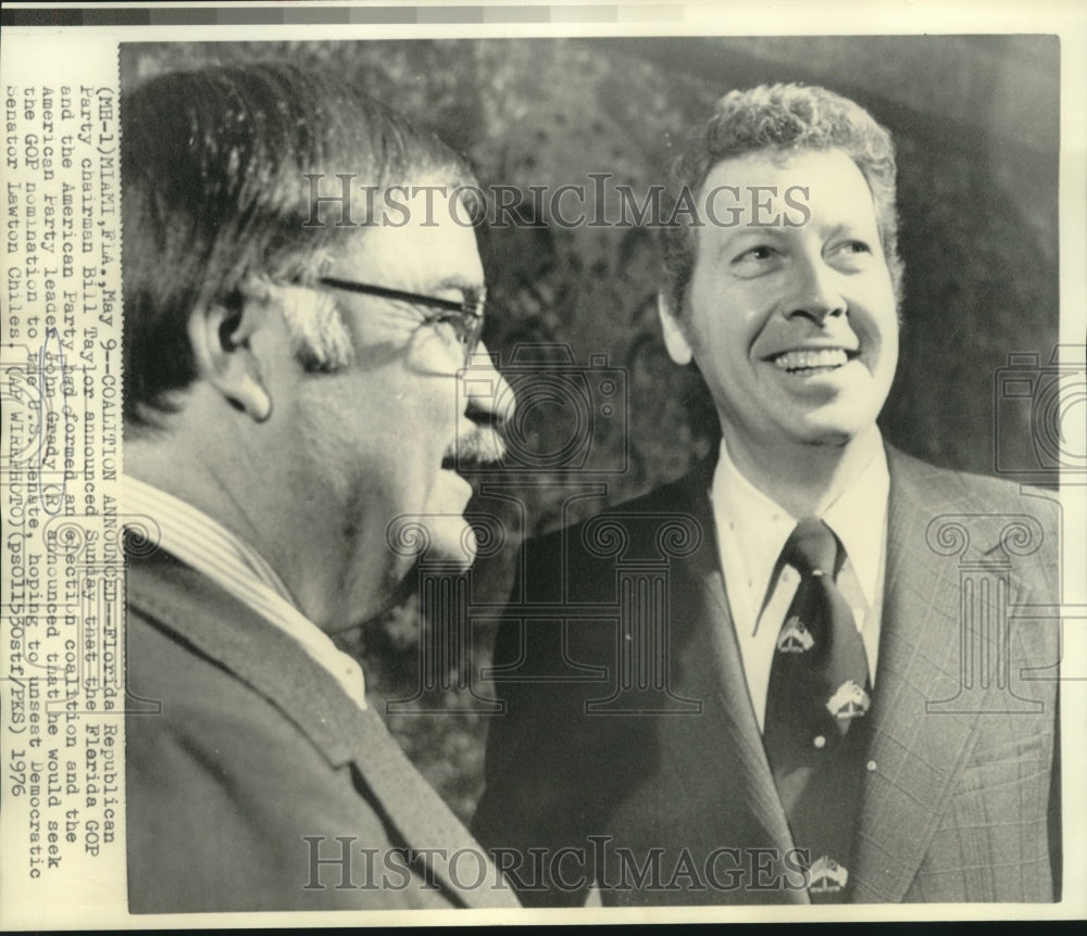 1976 FL Republican's Taylor & American Party's Grady form coalition - Historic Images