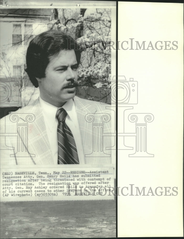 1975 Press Photo Tennessee Assistant Attorney General Henry Haile resigns - Historic Images