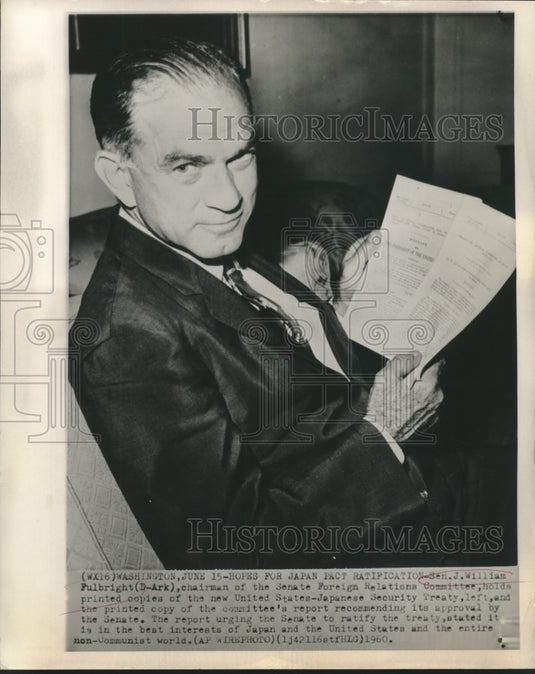 1960 Press Photo Sen. William Albright holds U.S.-Japanese Security Treaty-Historic Images
