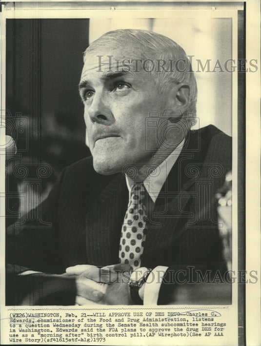 1973 Press Photo FDA Commissioner Charles G. Edwards at Senate Health hearing-Historic Images