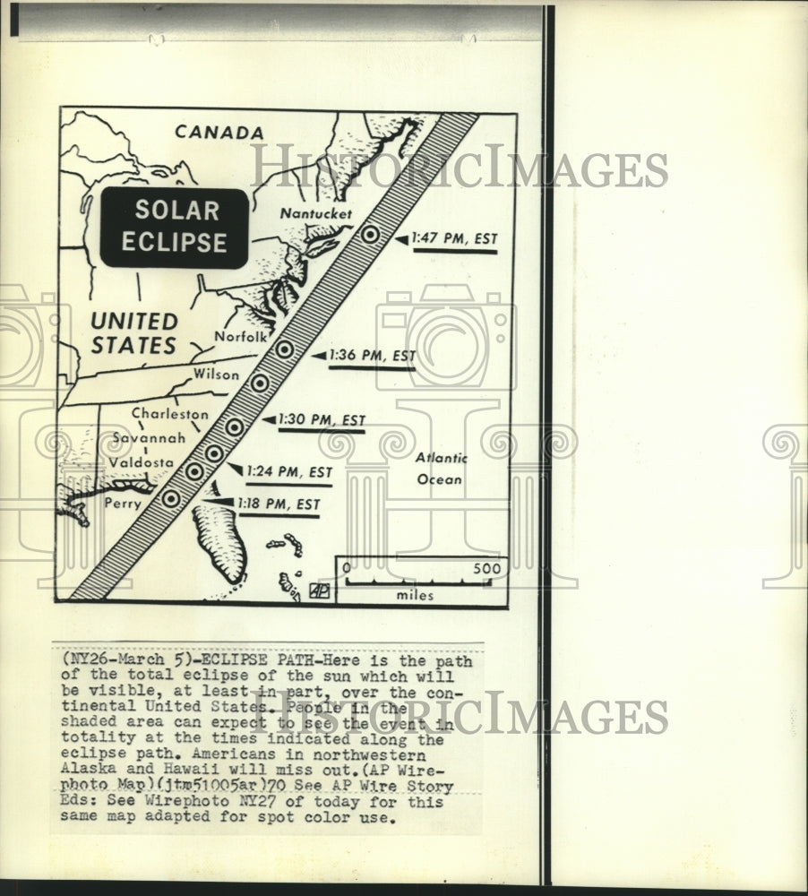 1970 Press Photo Eclipse path of sun visible in part over United States-Historic Images