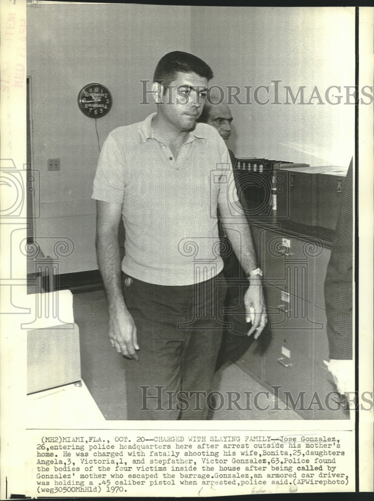 1970 Jose Gonzalez entering Miami police headquarters - Historic Images