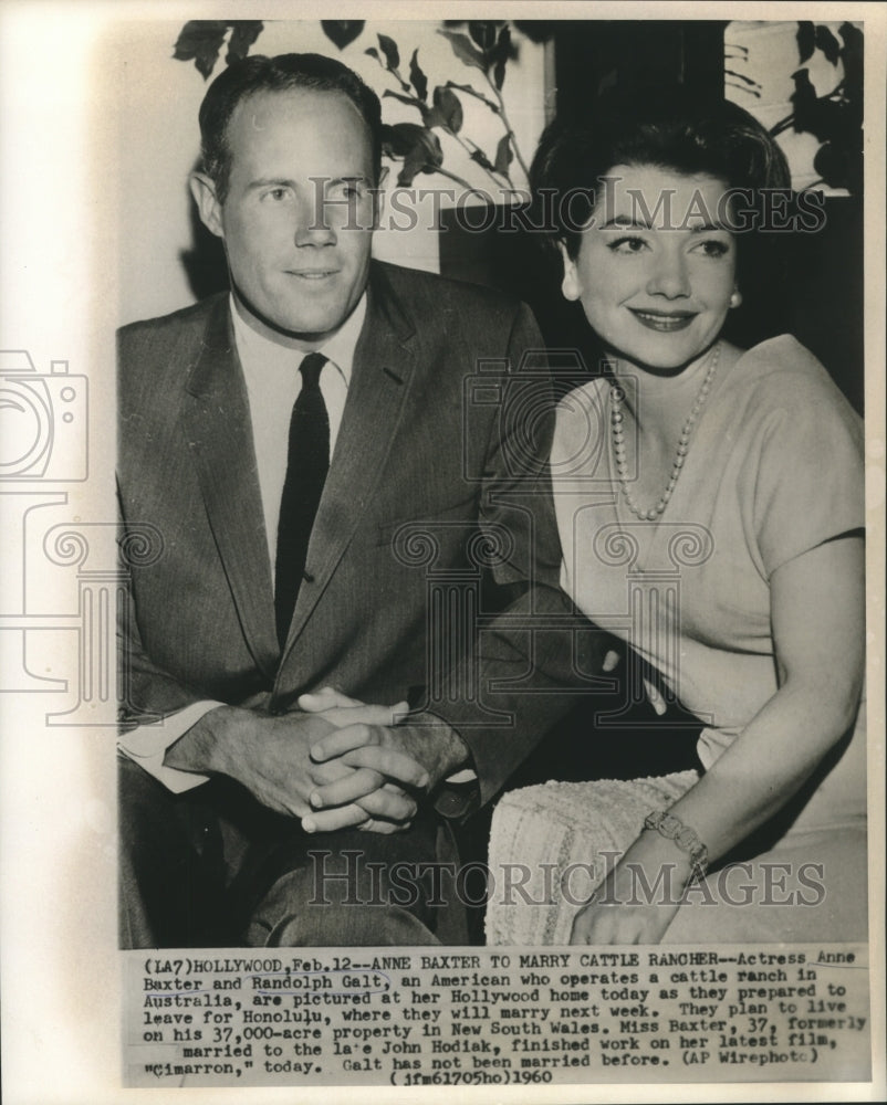 1960 Anne Baxter and fiancee Randolph Galt shown in Hollywood, CA-Historic Images