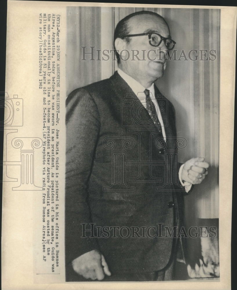 1962 Press Photo Dr. Jose Maria Guido in his Buenos Aires, Argentina - now05043-Historic Images