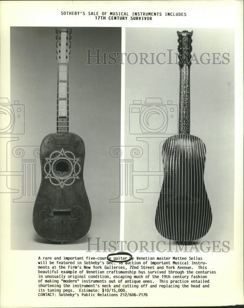 1984 Matteo Sellas, Venetian craftsman&#39;s five-course guitar - Historic Images