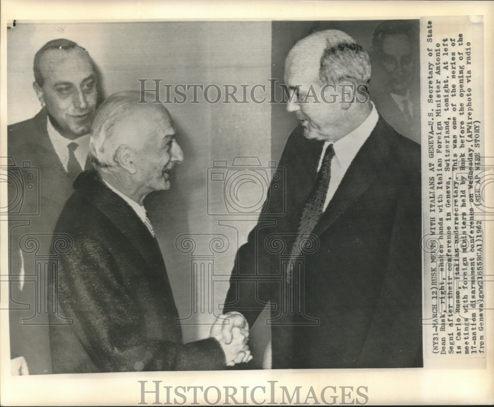 1962 Secretary of State Rusk Italian principals in Geneva conference - Historic Images