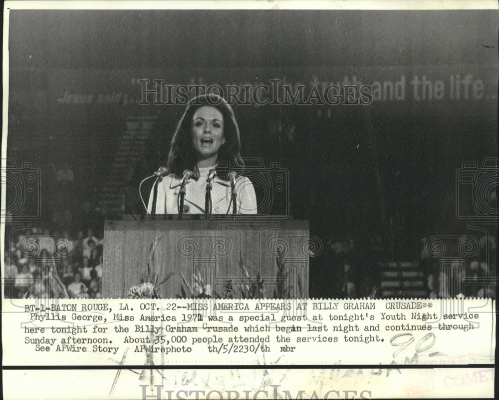 1970 Miss America Phyllis George appears at Billy Graham Crusade - Historic Images