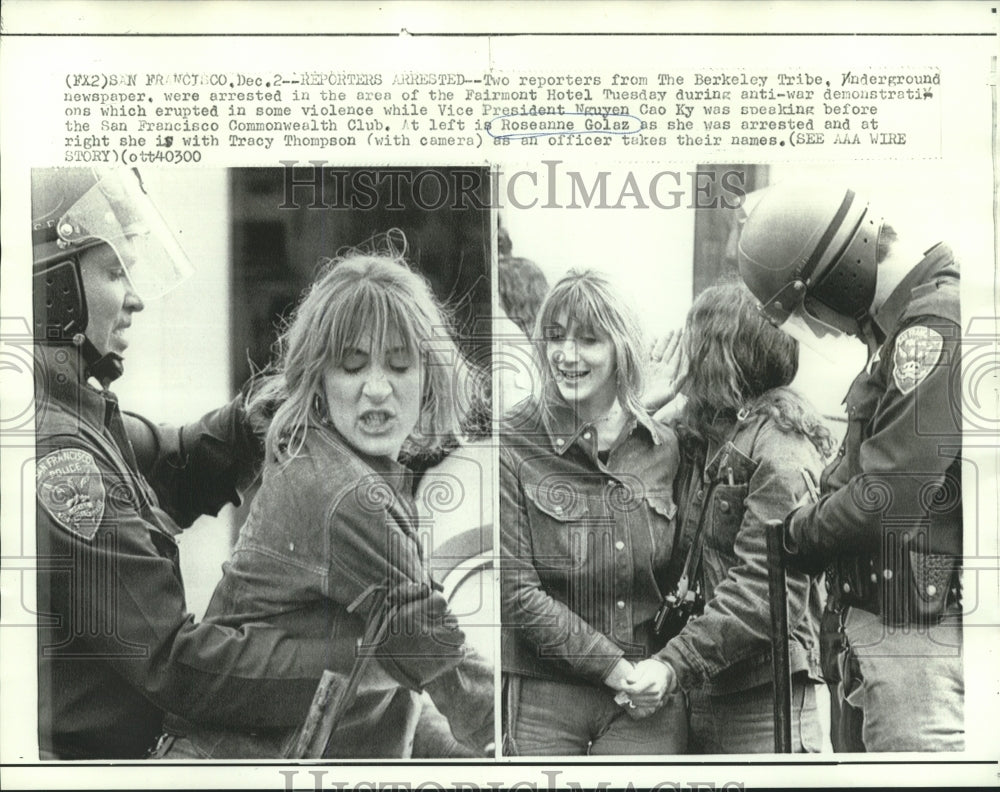 1970 Reporter Roseanne Golaz &amp; other arrested at Fairmont Hotel - Historic Images
