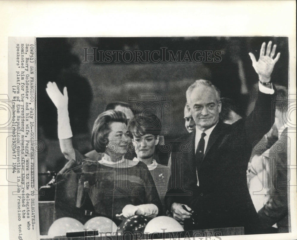 1964 Senator &amp; Mrs. Goldwater wave to delegates at GOP Convention - Historic Images