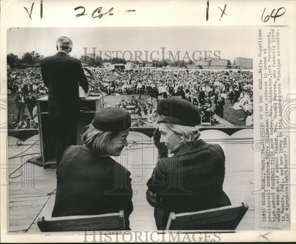 1964 Mrs. Goldwater &amp; friend chat as Senator Goldwater speaks in IN - Historic Images