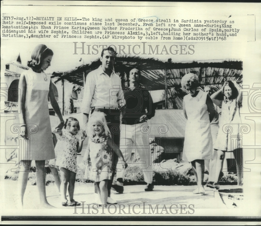 1968 The king and queen of Greece &amp; others in exile in Sardinia - Historic Images