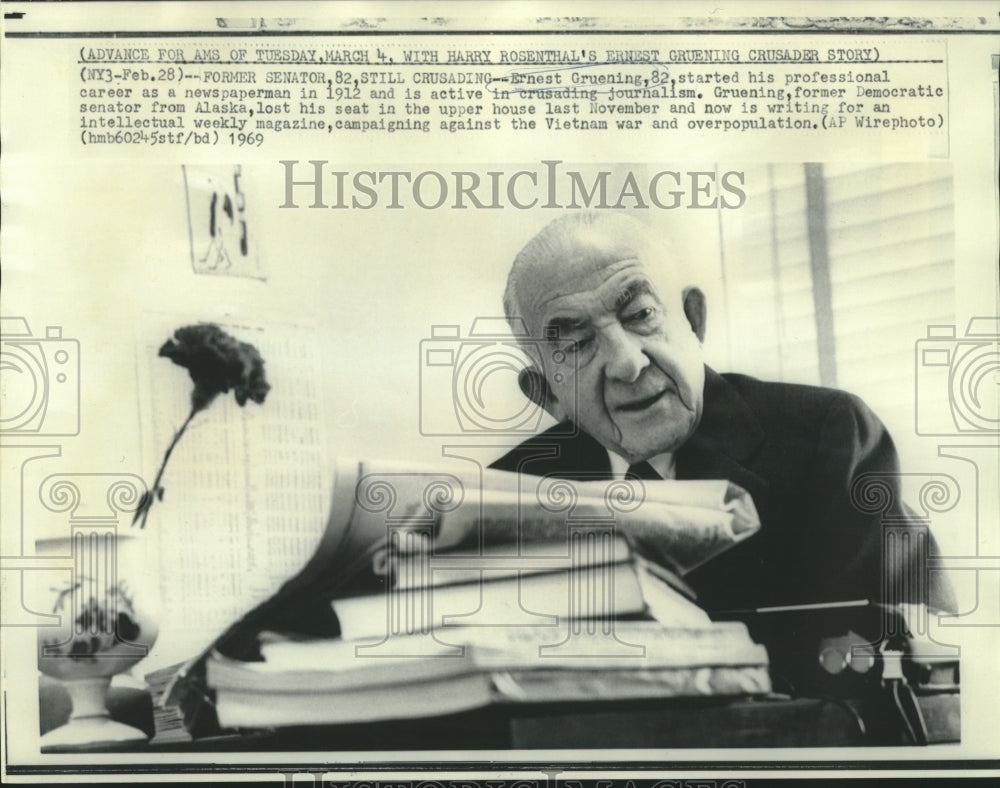 1969 Former Senator Gruening now writes for weekly magazine - Historic Images