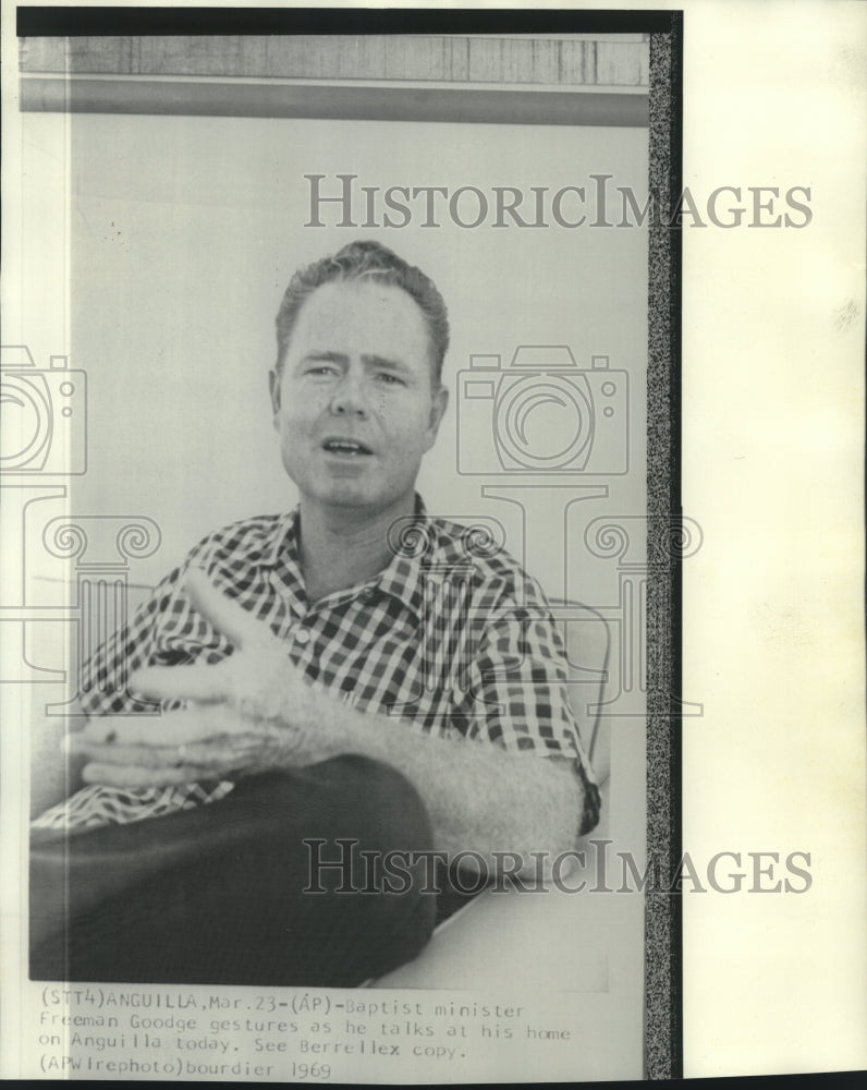 1969 Baptist minister Freeman Goodge gestures &amp; talks in Anguilla - Historic Images