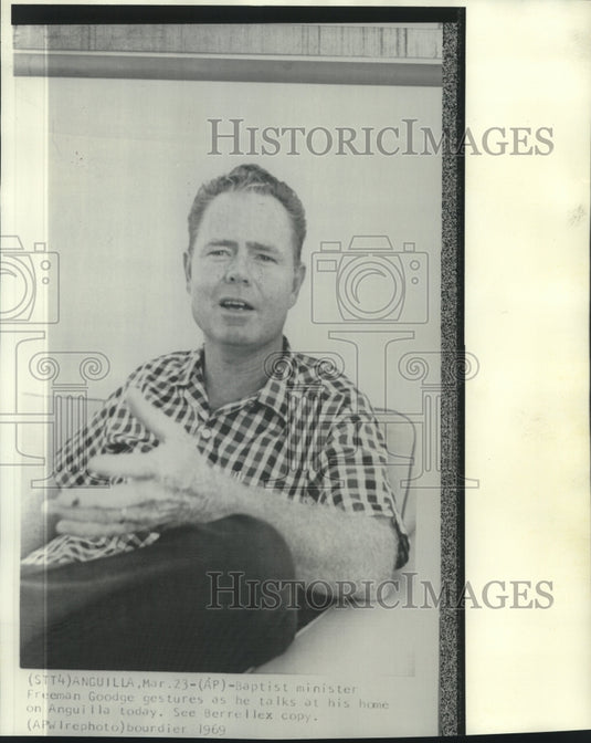 1969 Baptist minister Freeman Goodge gestures & talks in Anguilla - Historic Images