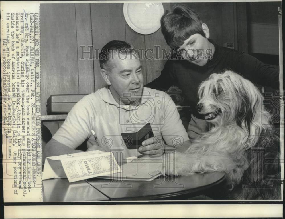 1968 Mr.&amp; Mrs. Giles with Charlie their mongrel dog model - Historic Images