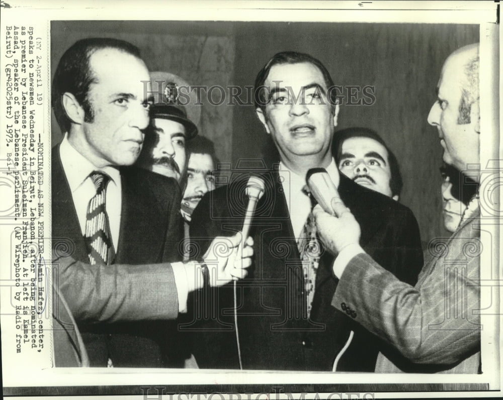 1973 Press Photo Lebanon&#39;s Premier Amin Hafez at news conference in Beirut-Historic Images