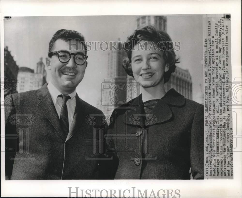 1959 FDR&#39;s granddaughter Kate Roosevelt to wed William Haddad in NY - Historic Images