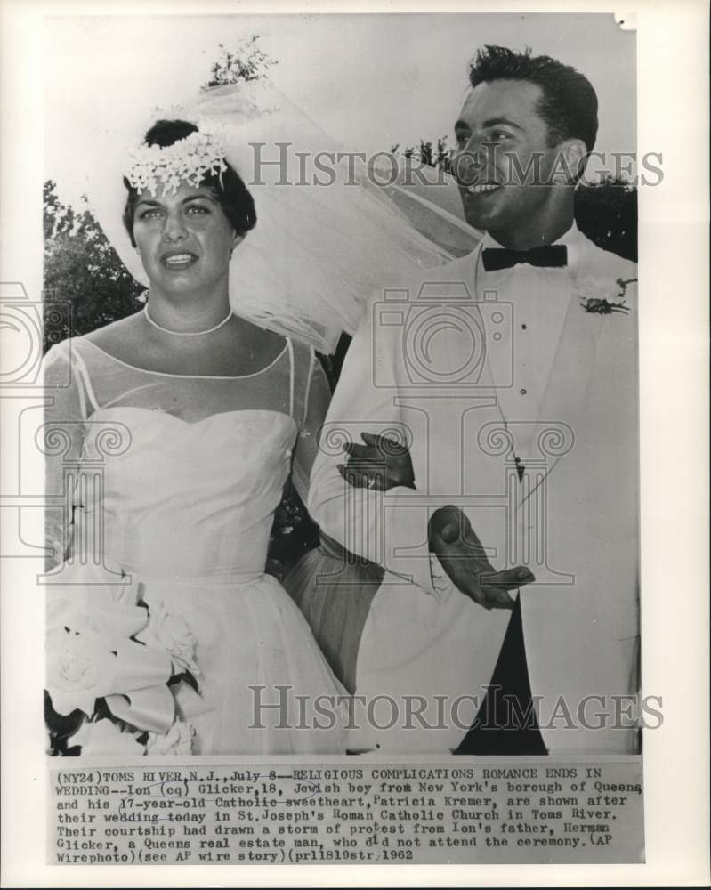 1962 Press Photo Ion Glicker, Jewish boy &amp; Patricia Kremer, Catholic girl marry-Historic Images