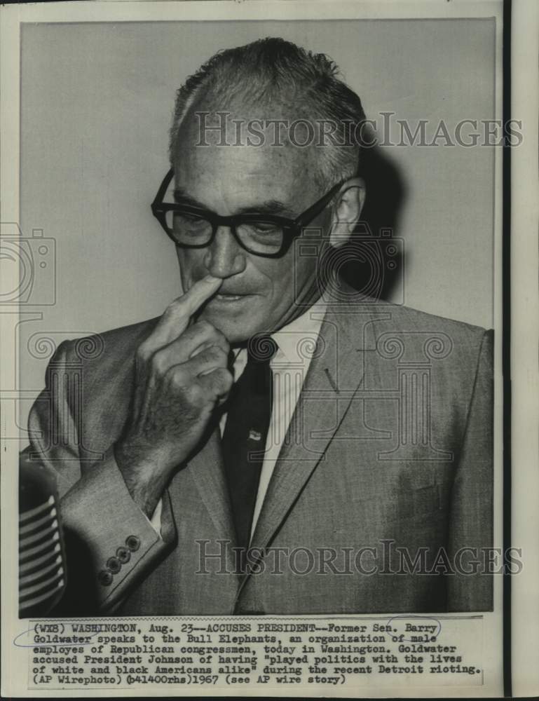 1967 Former Senator Goldwater speaks to Bull Elephants in Washington - Historic Images