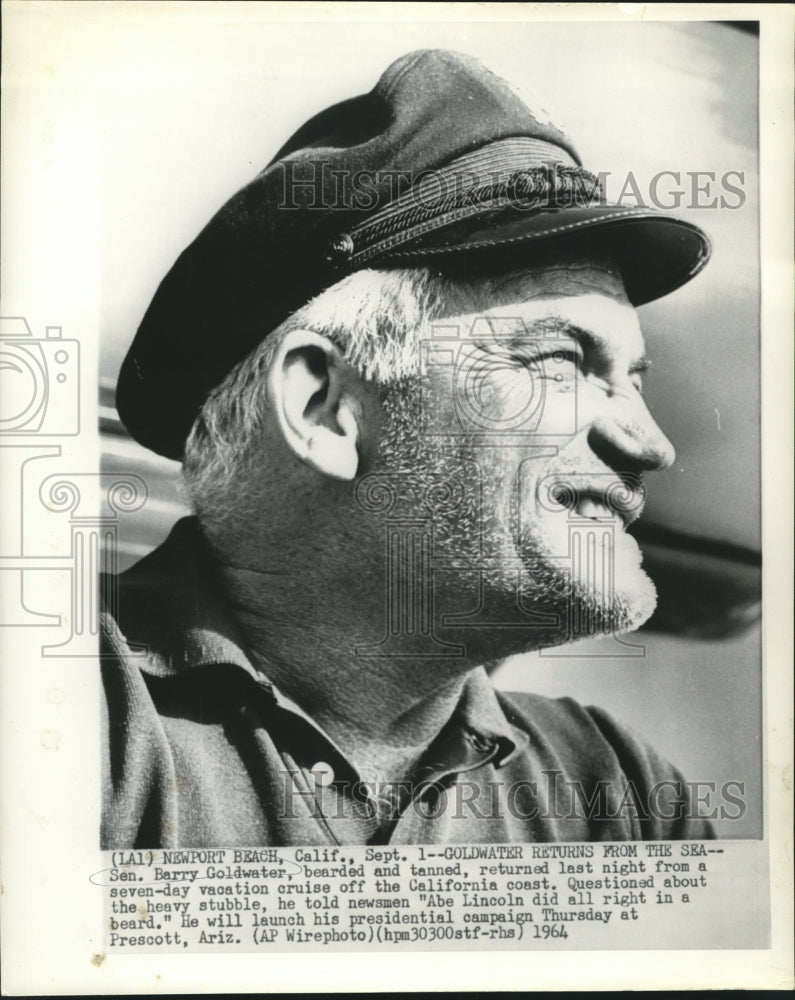 1964 Press Photo California-Senator Goldwater returns from cruise with a beard-Historic Images