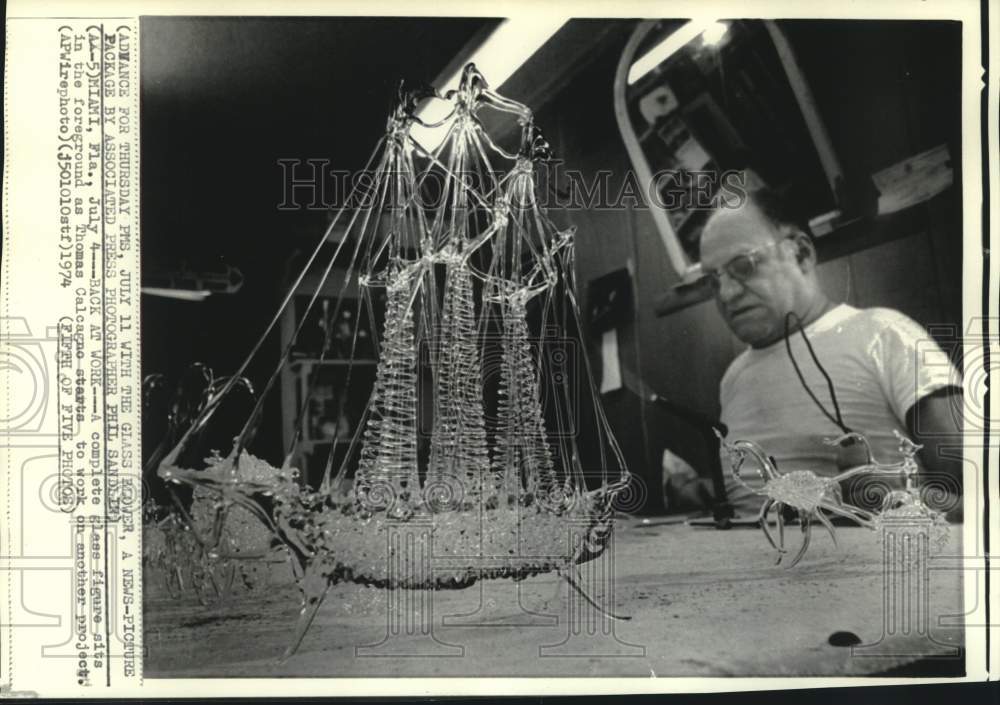 1974 Thomas Calcagno, Miami, Florida glass blower, with projects - Historic Images