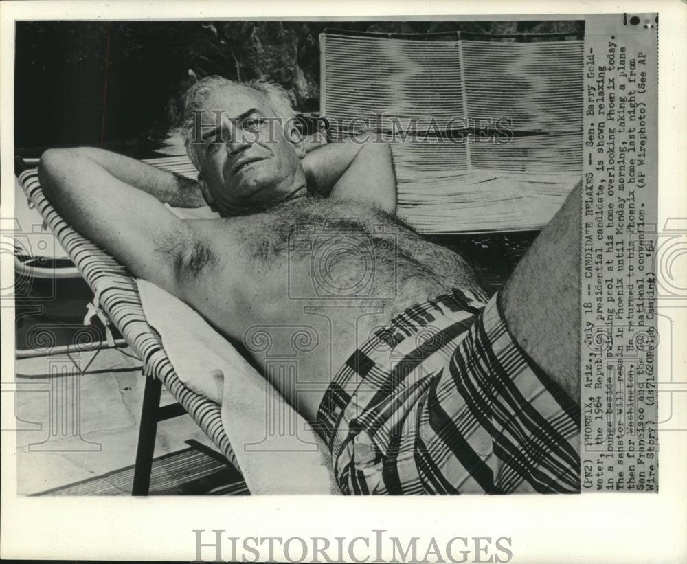 1964 Press Photo Republican Presidential candidate relaxes beside pool-Historic Images