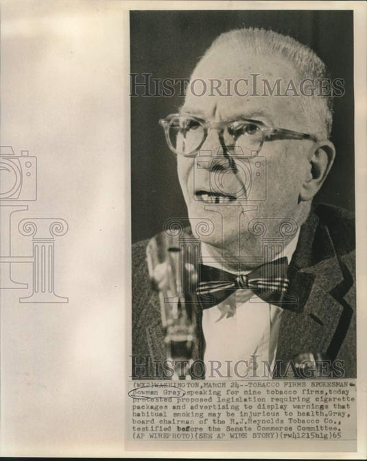 1965 Bowman Gray of R.J. Reynolds at Senate Commerce hearing - Historic Images
