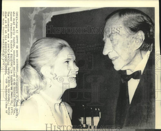 1972 J. Paul Getty & Tricia Nixon Cox on Getty's 80th birthday - Historic Images