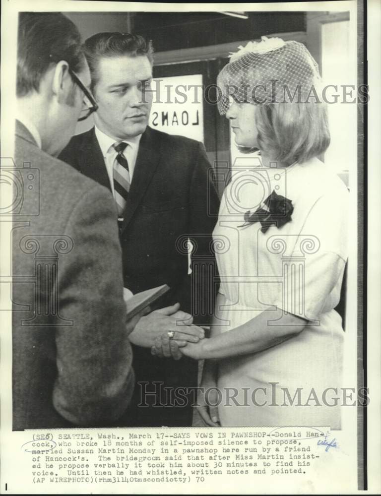 1970 Donald Hancock &amp; Sussan Martin say vows in pawnshop in Seattle - Historic Images