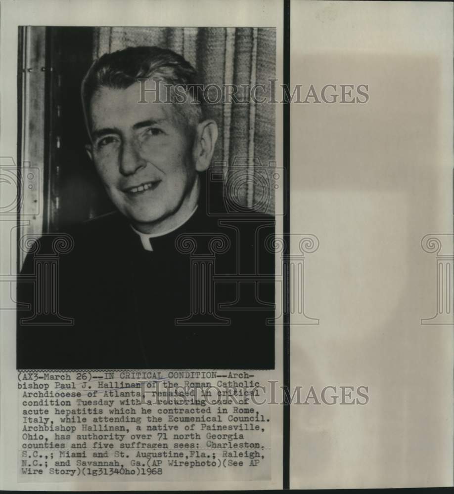 1968 Press Photo Archbishop Paul Hallinan of Archdiocese in Atlanta, Georgia-Historic Images