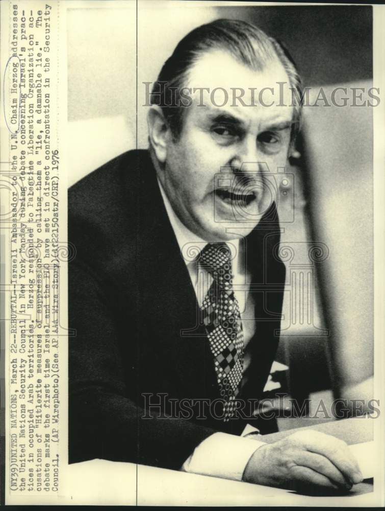 1976 Israeli Ambassador Herzog addresses the UN Security Council. - Historic Images