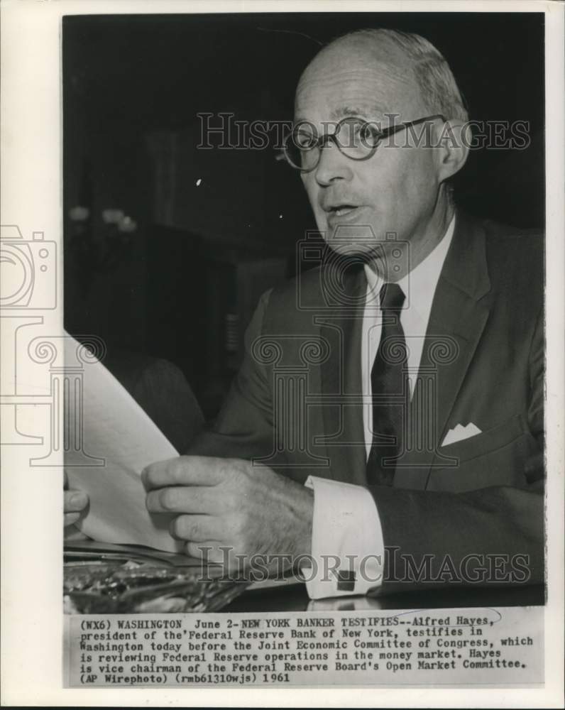 1961 Alfred Hayes, New York banker, testifies at Joint Economic - Historic Images