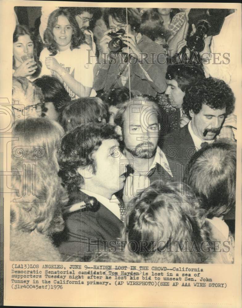 1976 Tom Hayden with supporters after loosing Senate primary - Historic Images